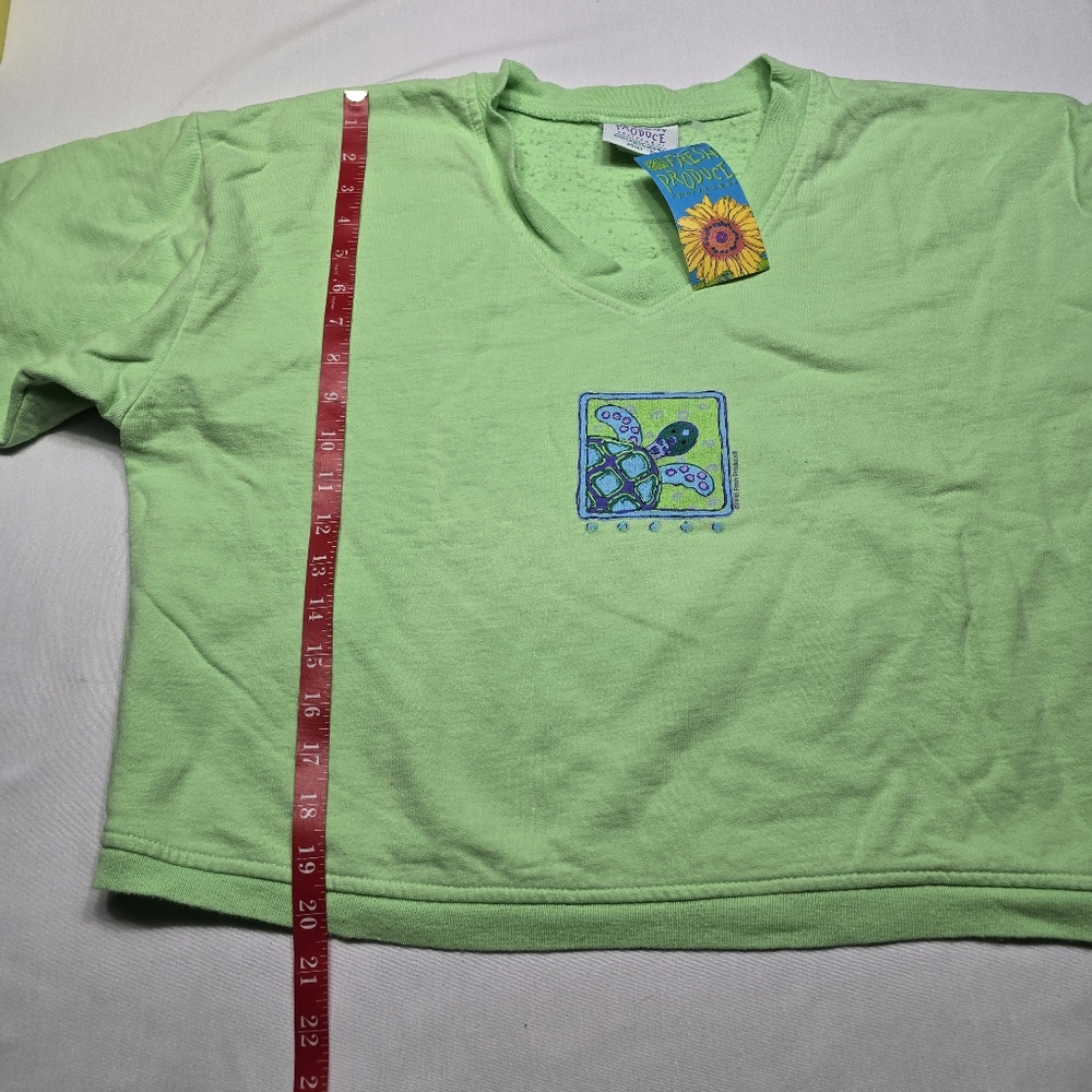 Vintage 90's Fresh Produce Sea Turtle Cropped Sweatshirt New Old Stock - Picture 5 of 8